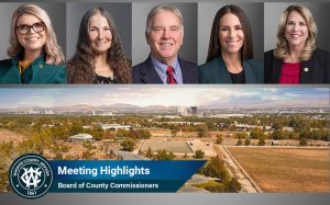 Image of the five county commissioners with the label "Meeting Highlights"