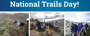 Image of volunteers on a trail with headline of National Trails Day!