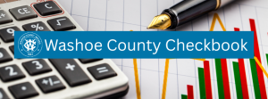 image of a calculator and pen and graph with words "Washoe County Checkbook"