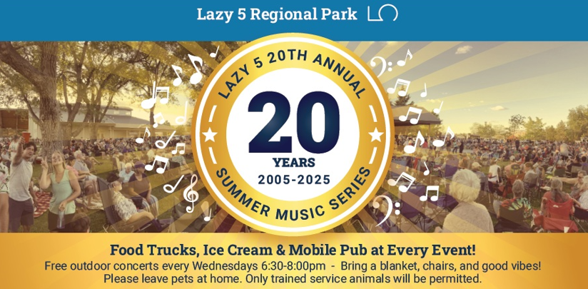 image that says Lazy 5 Regional Park 20th anniversary celebration