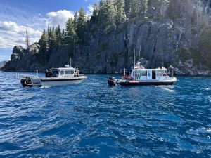 WCSO Marine 9 and El Dorado County boat on Lake Tahoe during recovery efforts. 