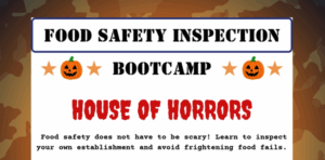 NNPH Food Safety Inspection Bootcamp "House of Horrors" inspired colors and language.