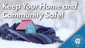 Image with a house wrapped in a scarf. Washoe County logo and words: Keep your home and community safe
