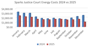 Bar graphs comparing energy costs each month in 2024 and 2025