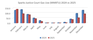 Bar graphs comparing natural gas use each month in 2024 and 2025