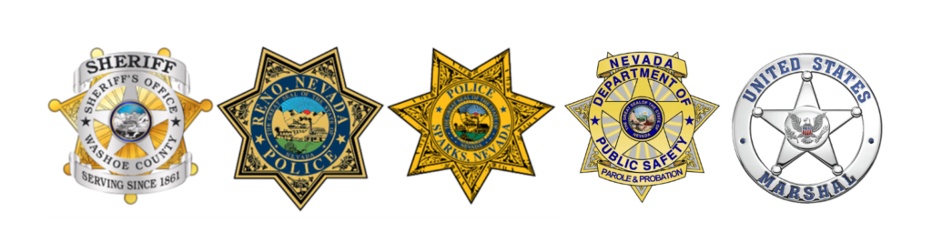 Badges for WCSO, RPD, SPD, Parole and Probation and US Marshals