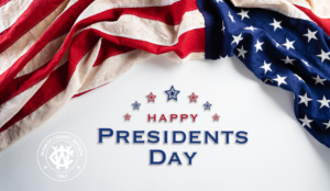 Image with an American flag and the words "Happy Presidents Day" And a Washoe County logo.