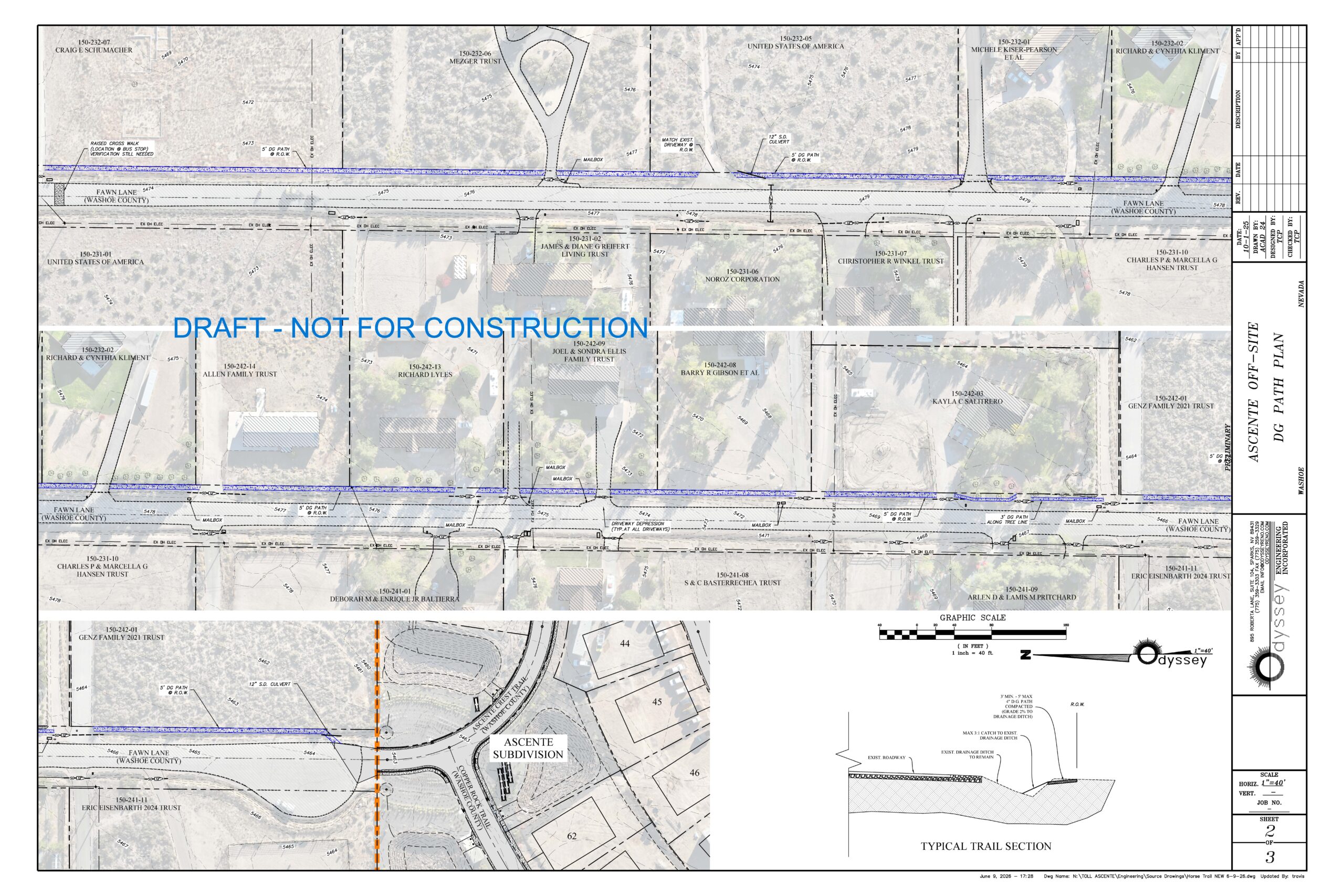 Rough draft of pedestrian/equestrian path in Ascente subdivision.