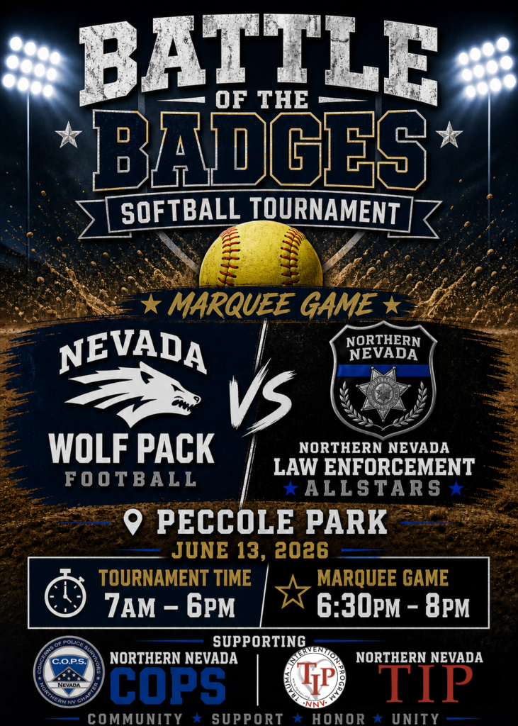 Battle of the Badges and Marque Game against Nevada Wolf Pack Football event flyer. details contained within this release. 