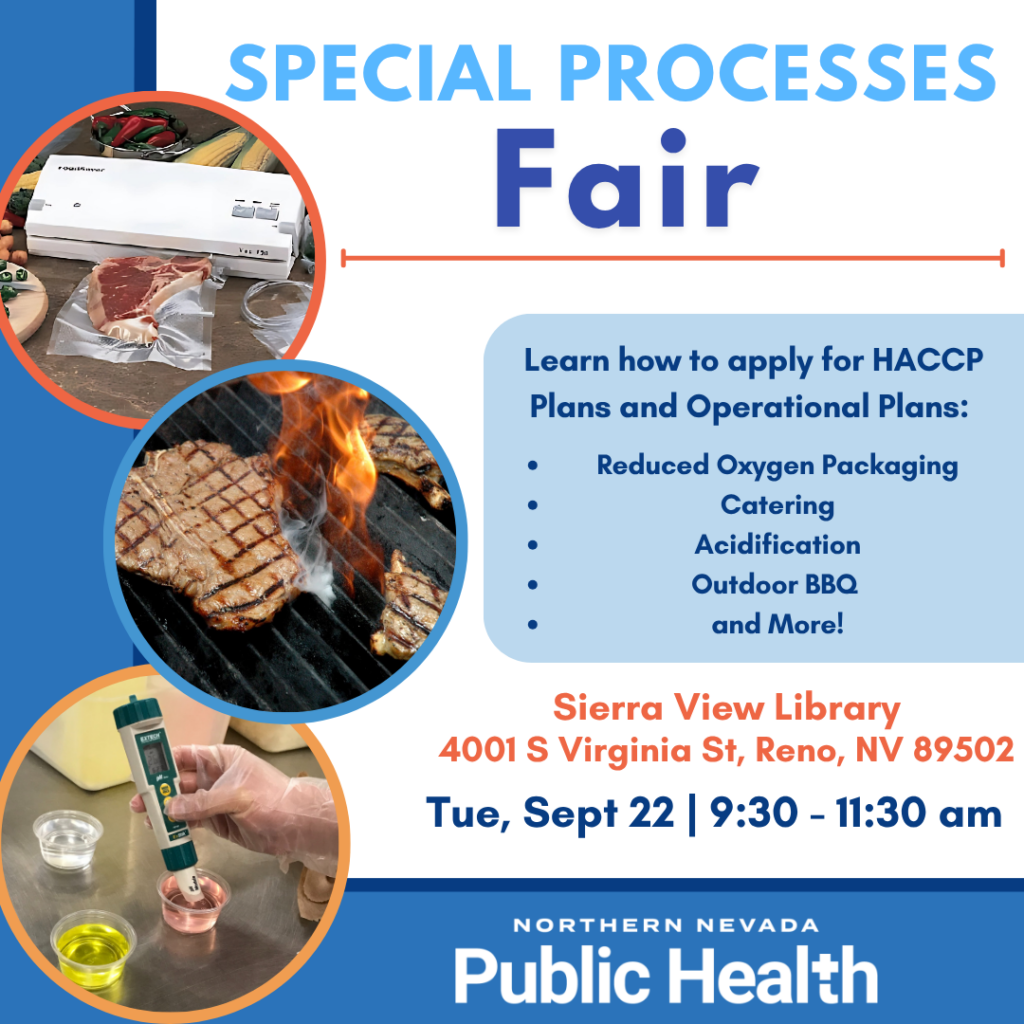 A graphic containing information of the Special Processes Fair hosted by Northern Nevada Public Health.