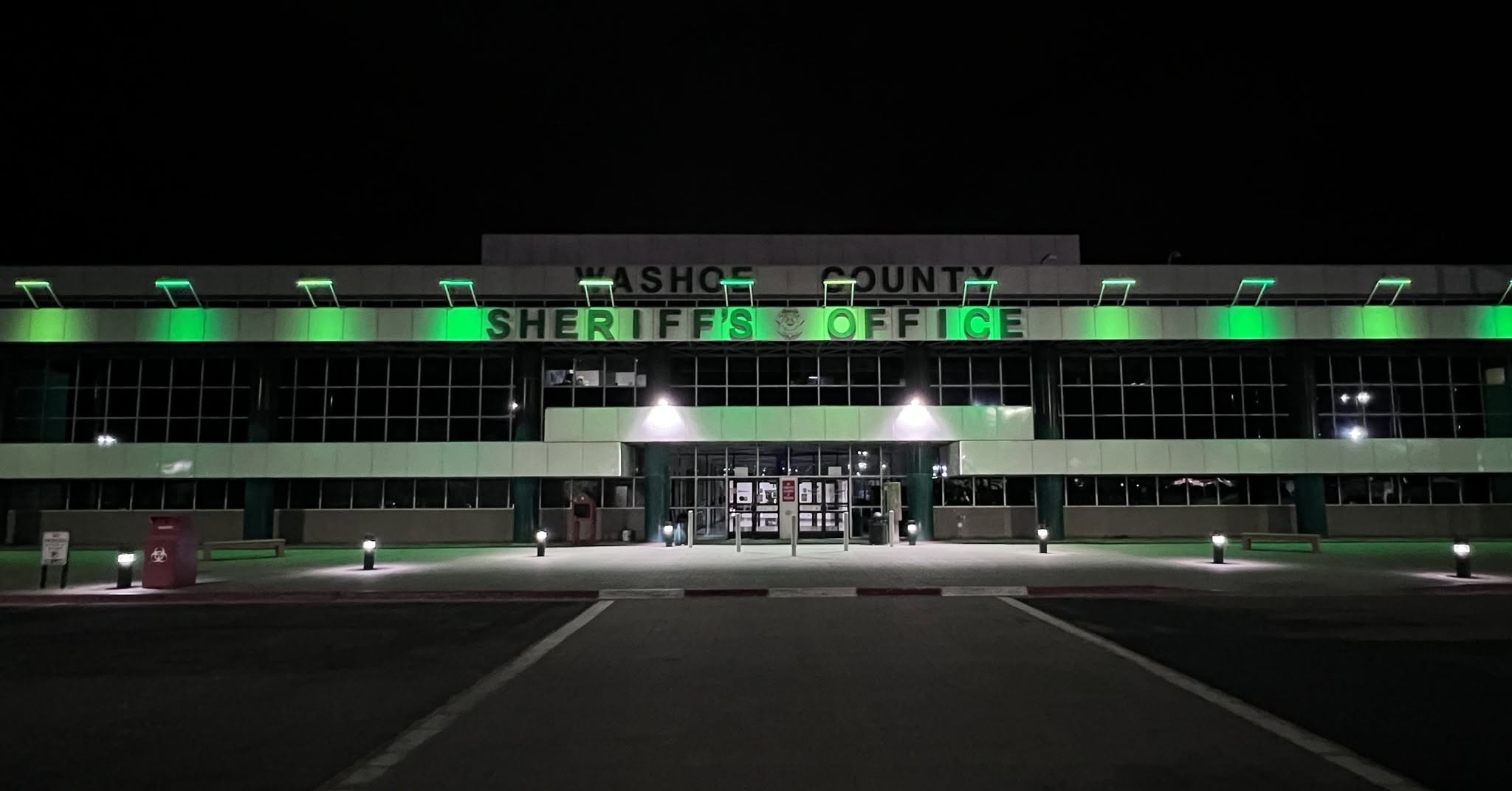 WCSO-Green-Light Washoe County Sheriff's Office lit up in green